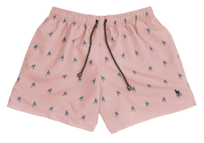 Men's Ibiza style pink Podenco print swimshorts
